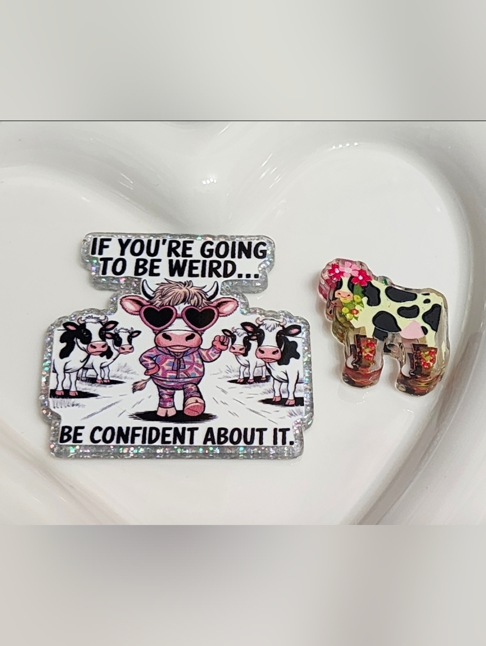 Cow Funny Flatback Focal Bead Crafts Badge Keychain Bag Clip Magnet Flats Planar